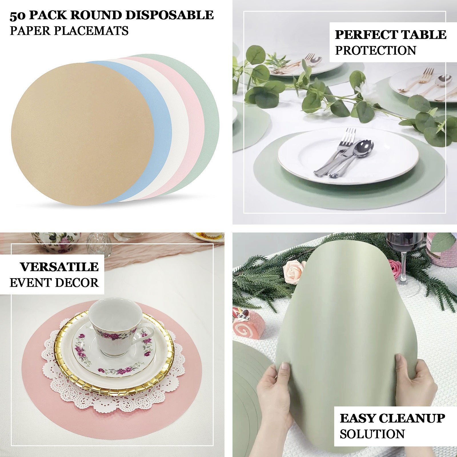 50 Pack 13" Round Disposable Paper Placemats – Cardboard Dining Table Mats, 120 GSM