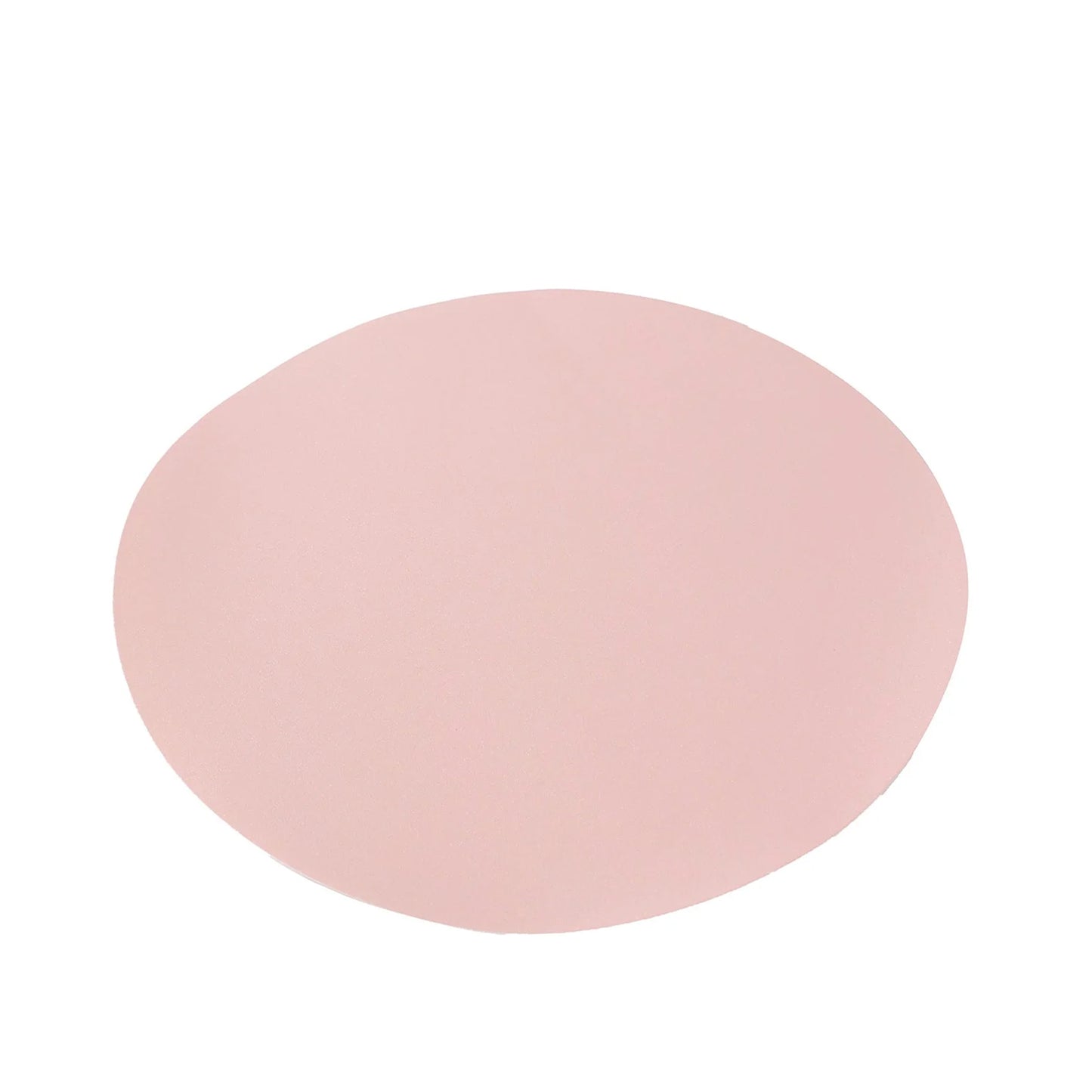 Pink round disposable paper placemat, 13 inches in diameter.