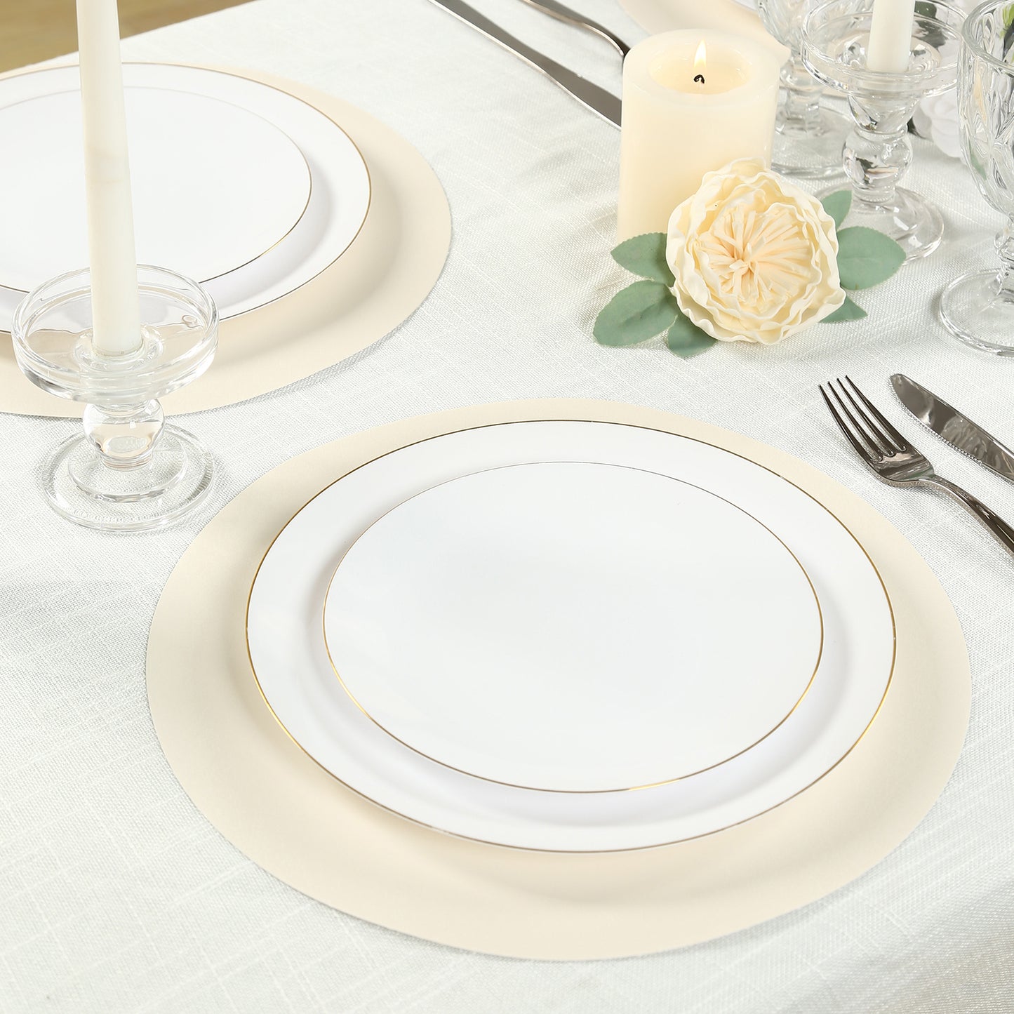 50 Pack 13" Round Disposable Paper Placemats – Pearl White Cardboard Dining Table Mats, 120 GSM