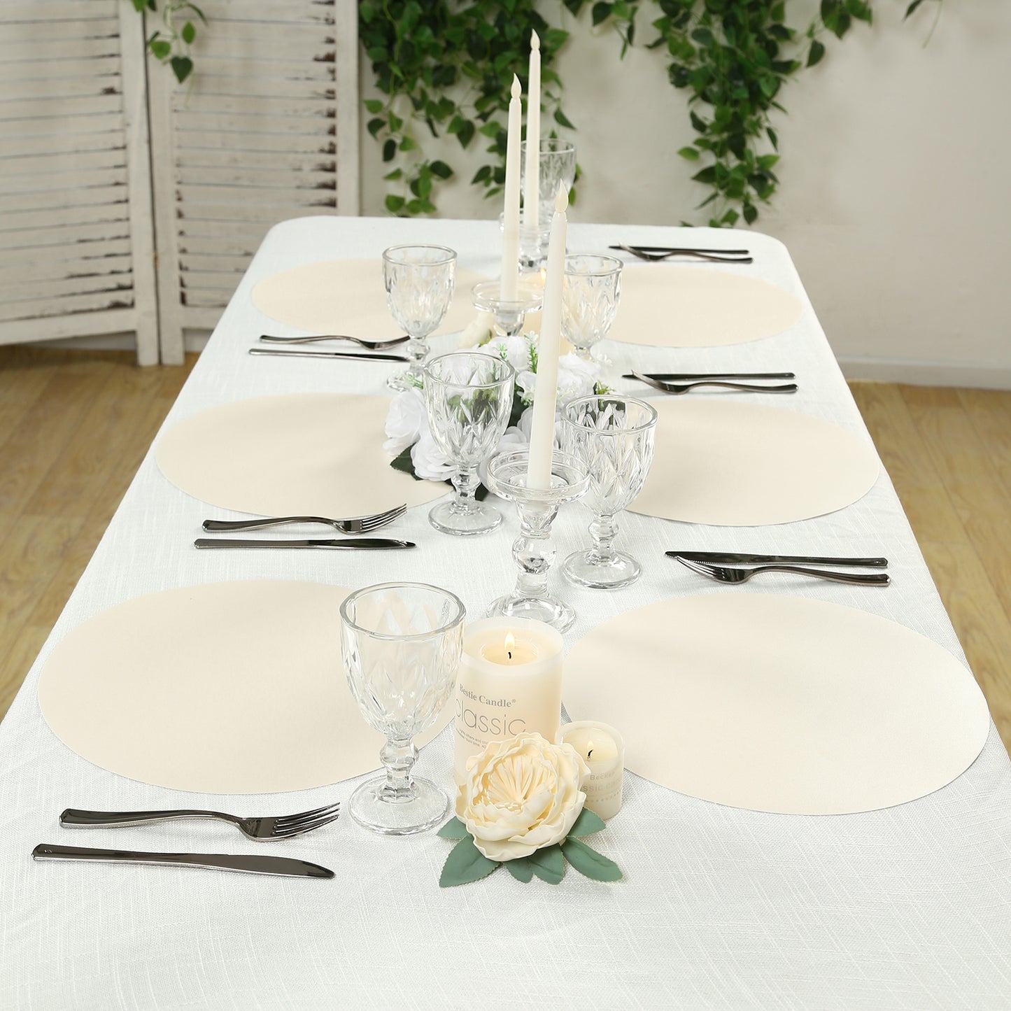 50 Pack 13" Round Disposable Paper Placemats – Pearl White Cardboard Dining Table Mats, 120 GSM