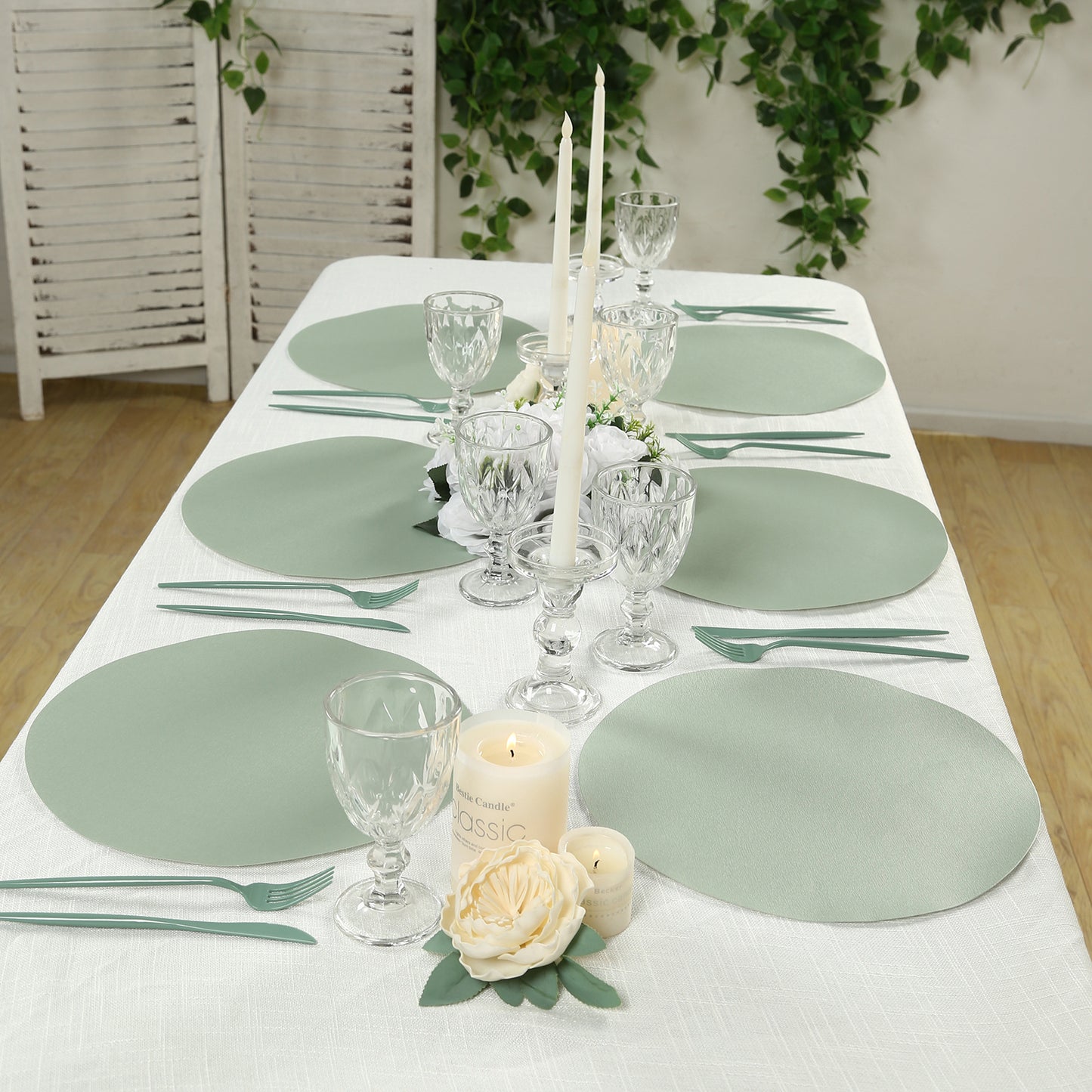 50 Pack 13" Round Disposable Paper Placemats – Sage Green Cardboard Dining Table Mats, 120 GSM
