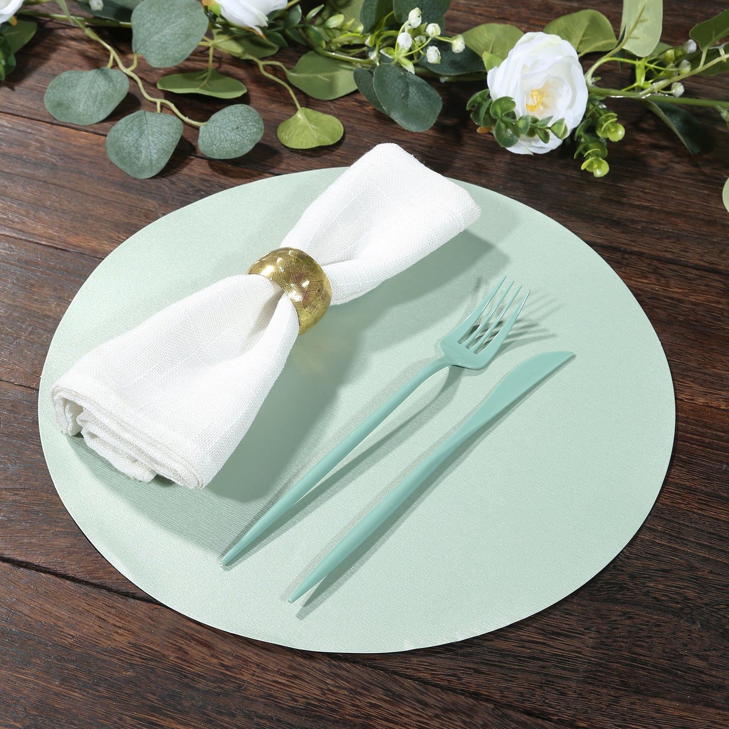 50 Pack 13" Round Disposable Paper Placemats – Sage Green Cardboard Dining Table Mats, 120 GSM