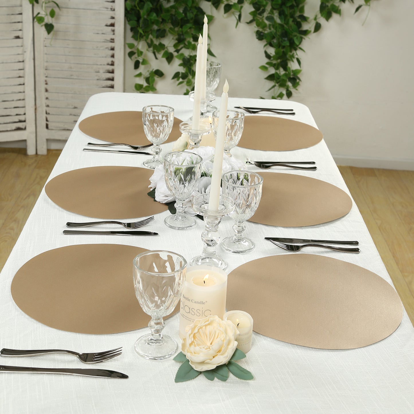 50 Pack 13" Round Disposable Paper Placemats – Taupe Cardboard Dining Table Mats, 120 GSM