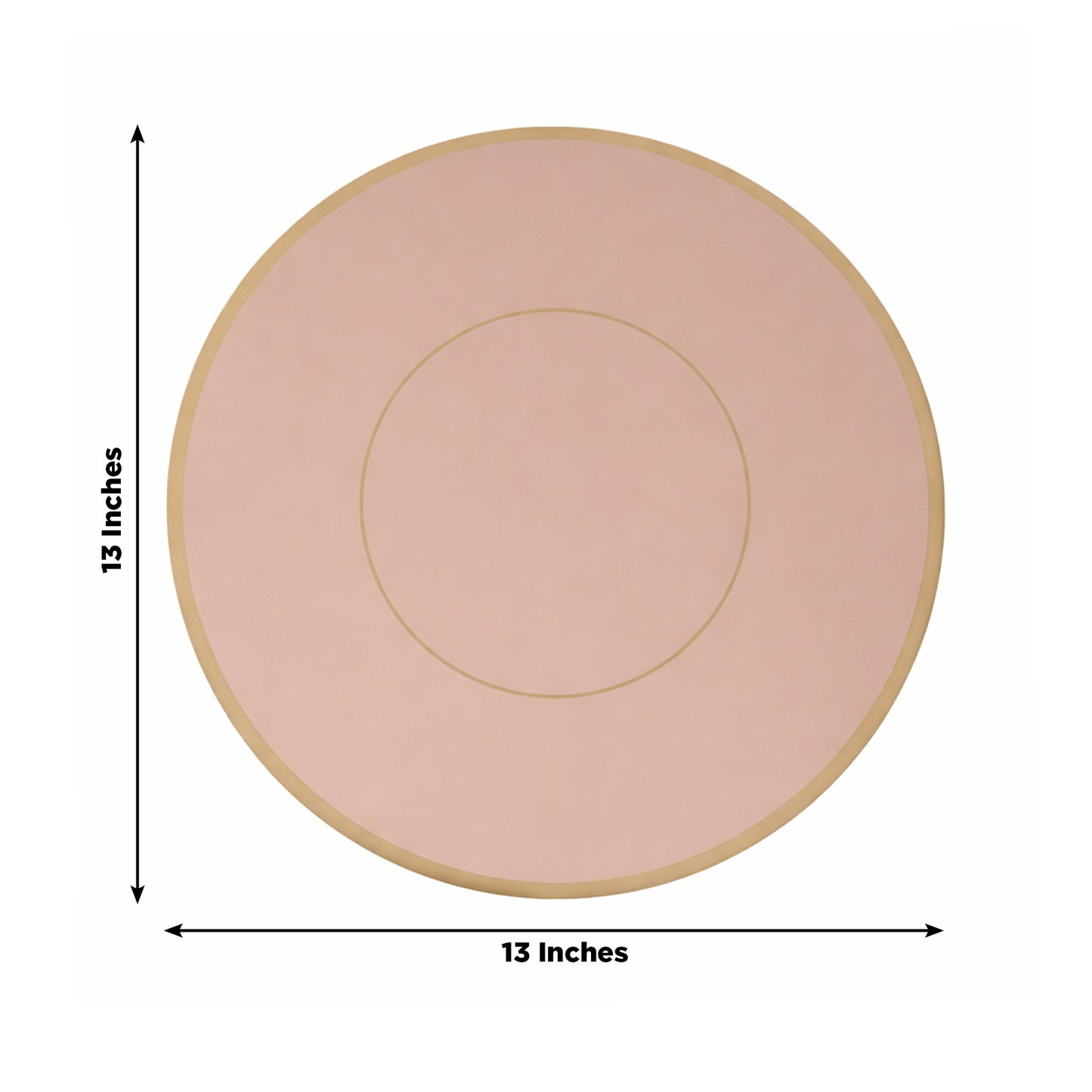 Dusty rose round disposable table placemat with gold rim, 13 inches.