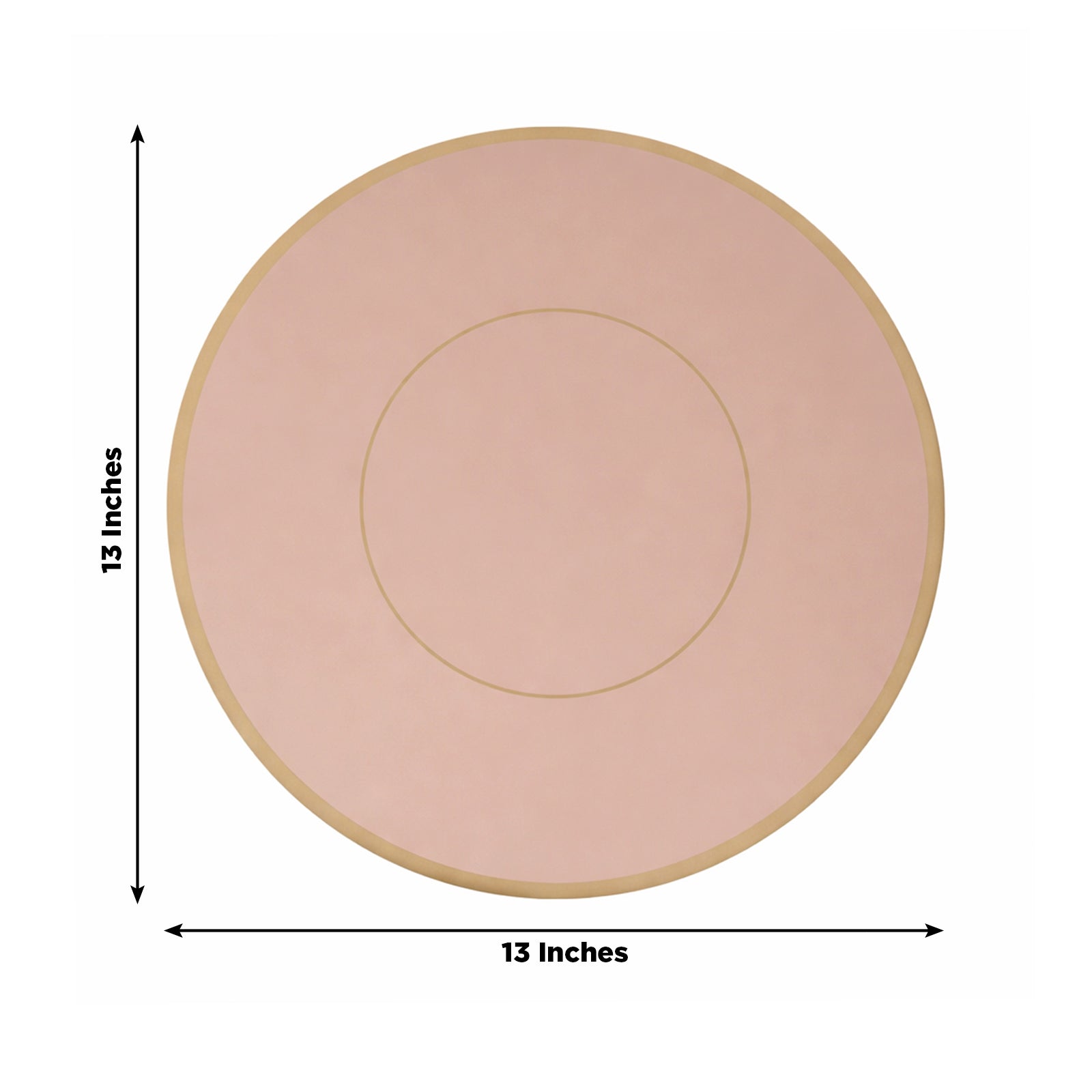 Dusty rose round disposable table placemat with gold rim, 13 inches.