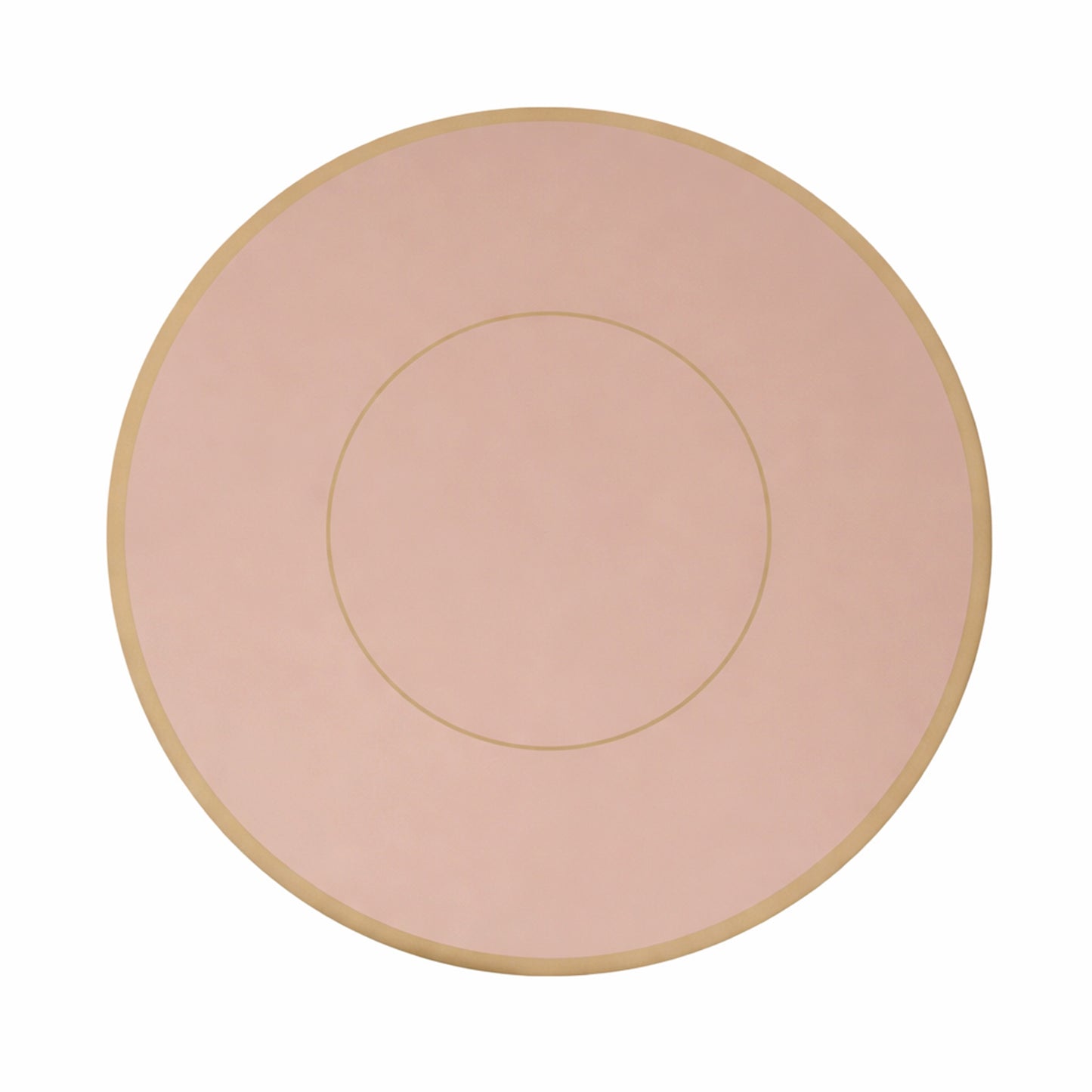 Dusty rose round disposable placemat with gold rim, 50 pack.
