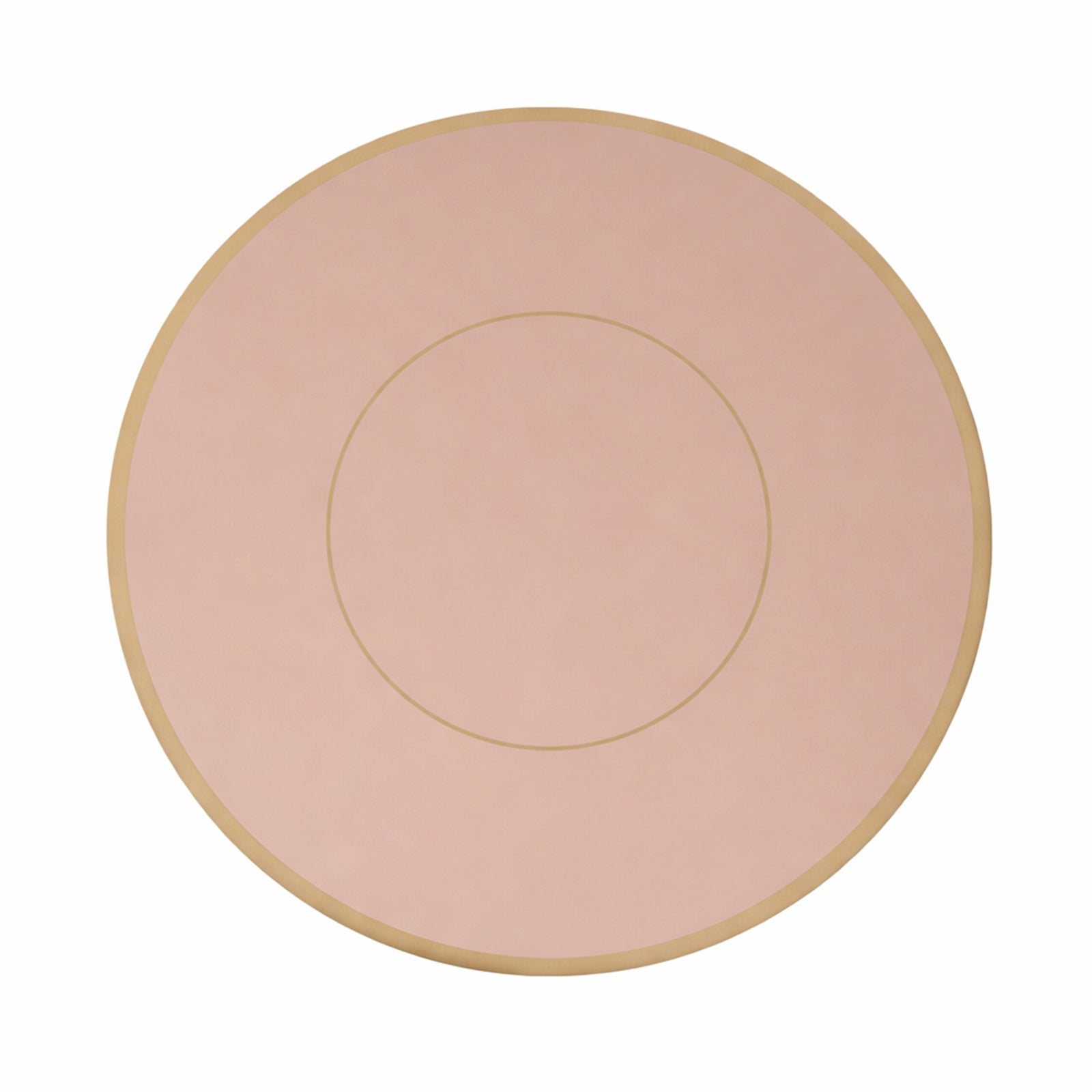 Dusty rose round disposable placemat with gold rim, 50 pack.