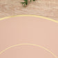 Dusty rose round disposable table placemat with gold rim.