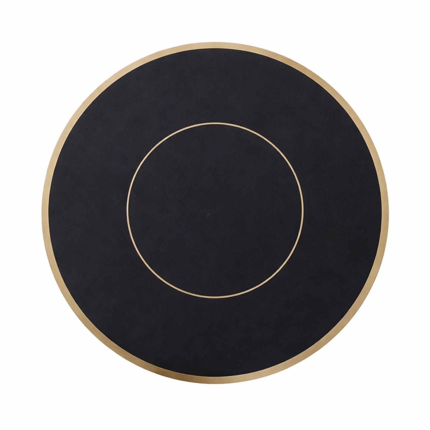 Black round disposable placemat with gold rim, 13 inches, 50 pack.