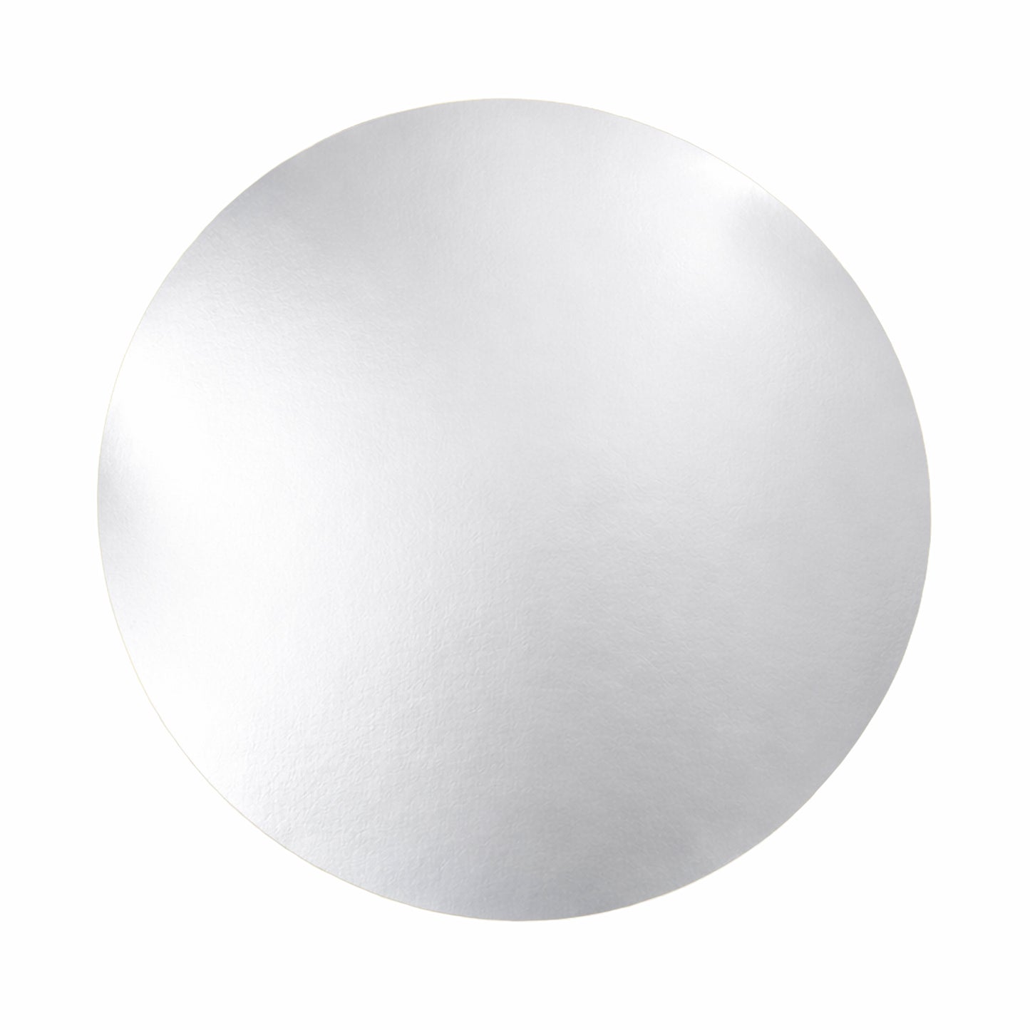 Silver round disposable table placemat, 13" cardboard charger plate.