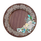 25 Pack Round Paper Charger Plates in Brown Rustic Wood Print, 13" Disposable Charger Plates With Floral Lace Rim