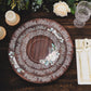 25 Pack Round Paper Charger Plates in Brown Rustic Wood Print, 13" Disposable Charger Plates With Floral Lace Rim