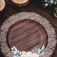 25 Pack Round Paper Charger Plates in Brown Rustic Wood Print, 13" Disposable Charger Plates With Floral Lace Rim