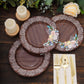 25 Pack Round Paper Charger Plates in Brown Rustic Wood Print, 13" Disposable Charger Plates With Floral Lace Rim