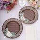 25 Pack Round Paper Charger Plates in Brown Rustic Wood Print, 13" Disposable Charger Plates With Floral Lace Rim