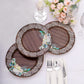 25 Pack Round Paper Charger Plates in Brown Rustic Wood Print, 13" Disposable Charger Plates With Floral Lace Rim