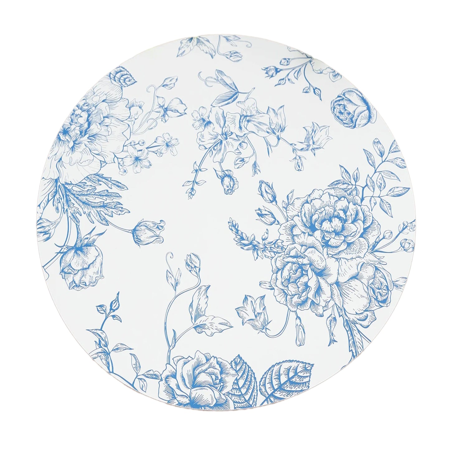 10-Pack Disposable Table Placemats in French Toile Print 13" in Matte White/Blue - Chic Floral Cardboard Placemats for Stylish Table Setting
