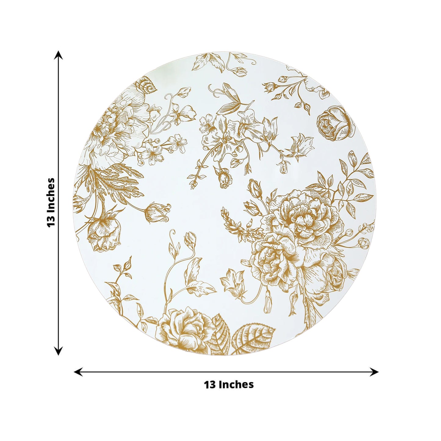 6 Pack White Gold Cardboard Paper Charger Plates in French Toile Floral Pattern, 13" Round Disposable Placemats