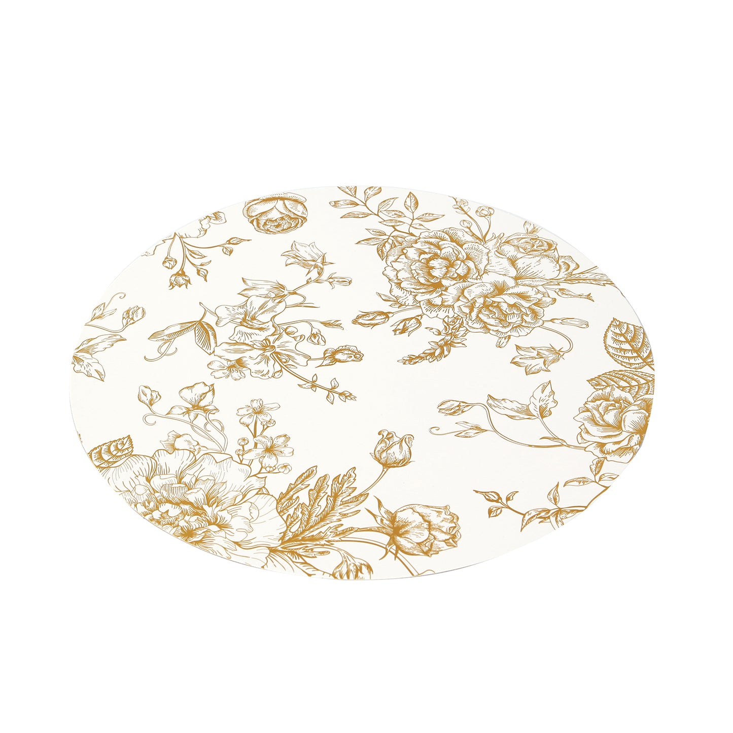 6 Pack White Gold Cardboard Paper Charger Plates in French Toile Floral Pattern, 13" Round Disposable Placemats