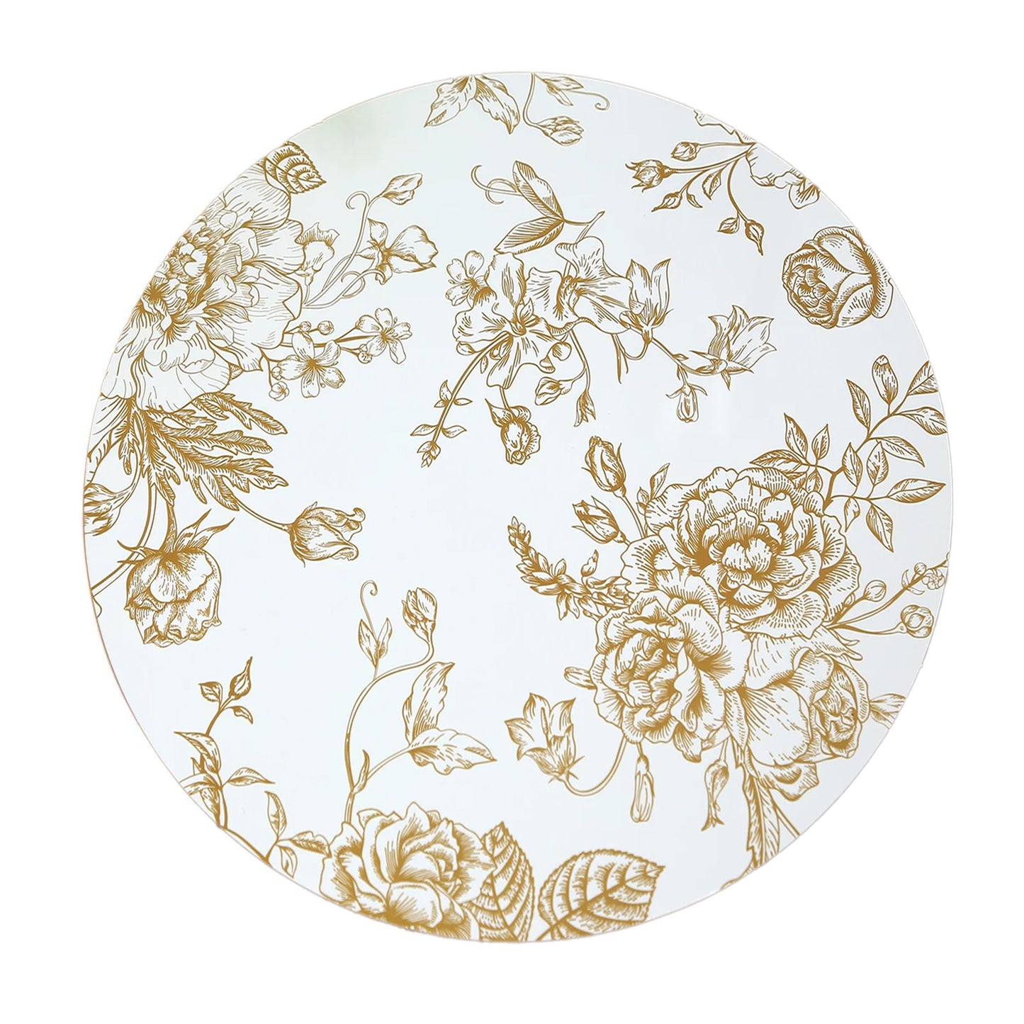 6 Pack White Gold Cardboard Paper Charger Plates in French Toile Floral Pattern, 13" Round Disposable Placemats