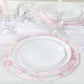 10 Pack 13" Disposable Placemats in French Toile Floral Pattern, Matte Pink and White Cardboard Paper Charger Plates