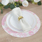 10 Pack 13" Disposable Placemats in French Toile Floral Pattern, Matte Pink and White Cardboard Paper Charger Plates
