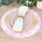 10 Pack 13" Disposable Placemats in French Toile Floral Pattern, Matte Pink and White Cardboard Paper Charger Plates