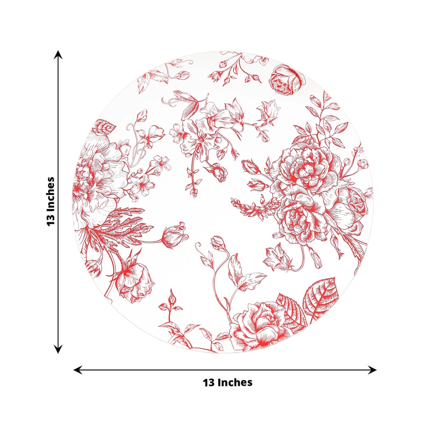 10-Pack Disposable Table Placemats in French Toile Print 13" in Matte White/Red - Chic Floral Cardboard Placemats for Stylish Table Setting