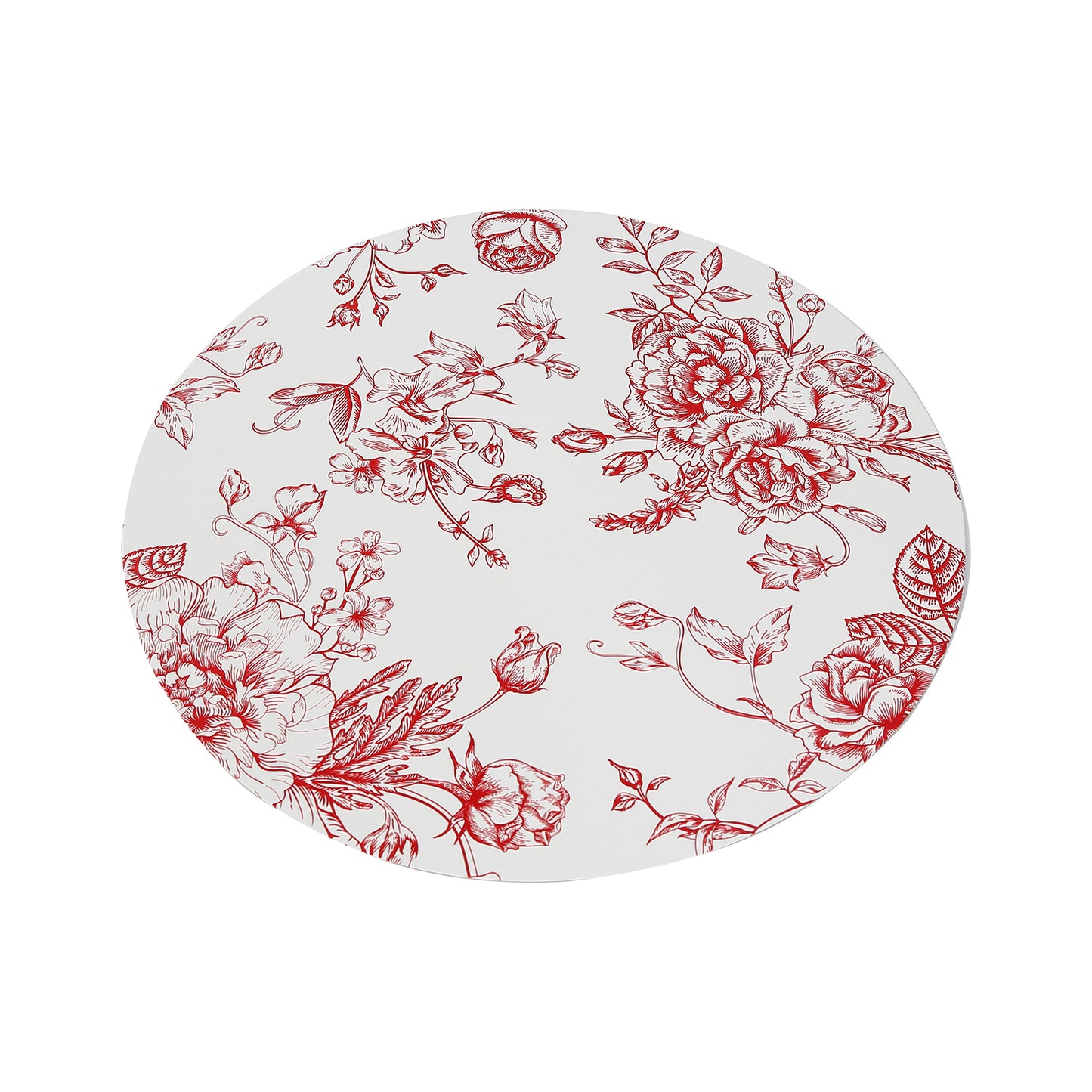 10-Pack Disposable Table Placemats in French Toile Print 13" in Matte White/Red - Chic Floral Cardboard Placemats for Stylish Table Setting