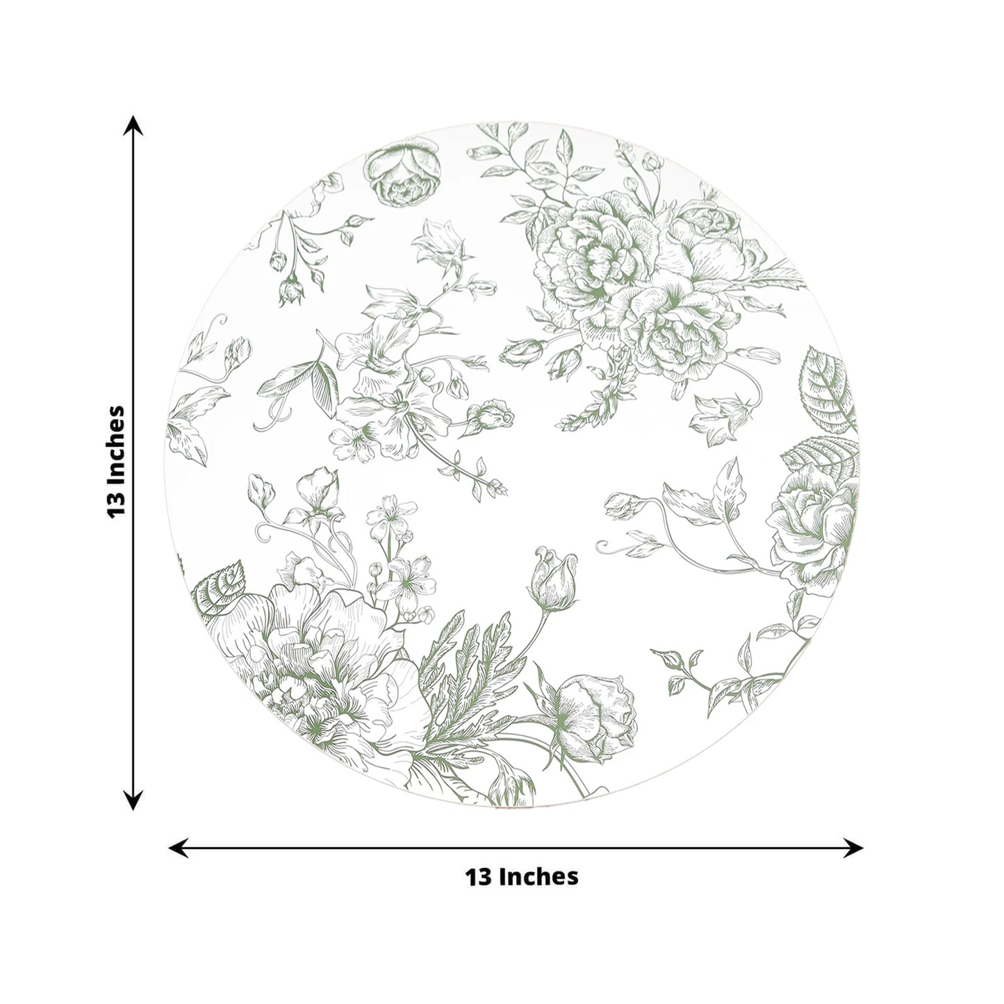 10-Pack Disposable Table Placemats in French Toile Print 13" in Matte White/Sage Green - Chic Floral Cardboard Placemats for Stylish Table Setting