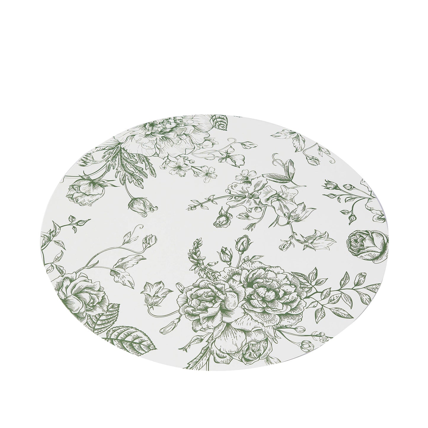 10-Pack Disposable Table Placemats in French Toile Print 13" in Matte White/Sage Green - Chic Floral Cardboard Placemats for Stylish Table Setting