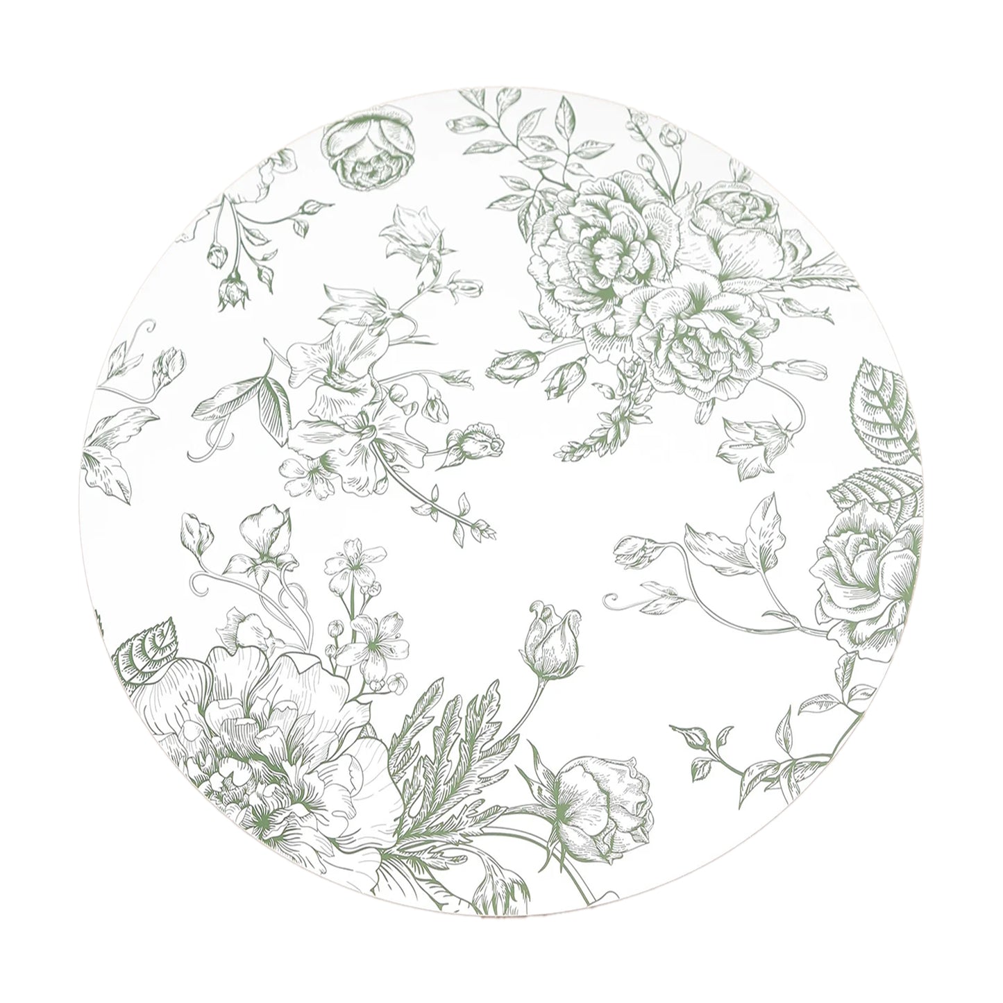 10-Pack Disposable Table Placemats in French Toile Print 13" in Matte White/Sage Green - Chic Floral Cardboard Placemats for Stylish Table Setting
