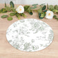 10-Pack Disposable Table Placemats in French Toile Print 13" in Matte White/Sage Green - Chic Floral Cardboard Placemats for Stylish Table Setting