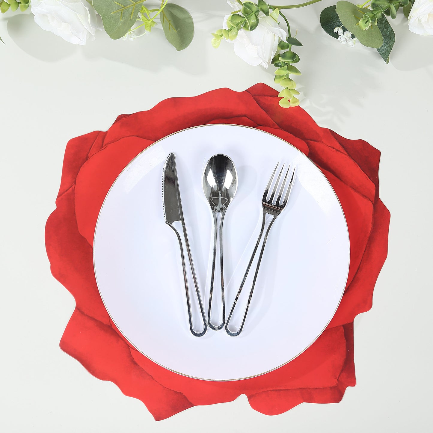 10 Pack Red Rose Flower Disposable Table Mats, 14" Floral Cardboard Paper Placemats - 400GSM