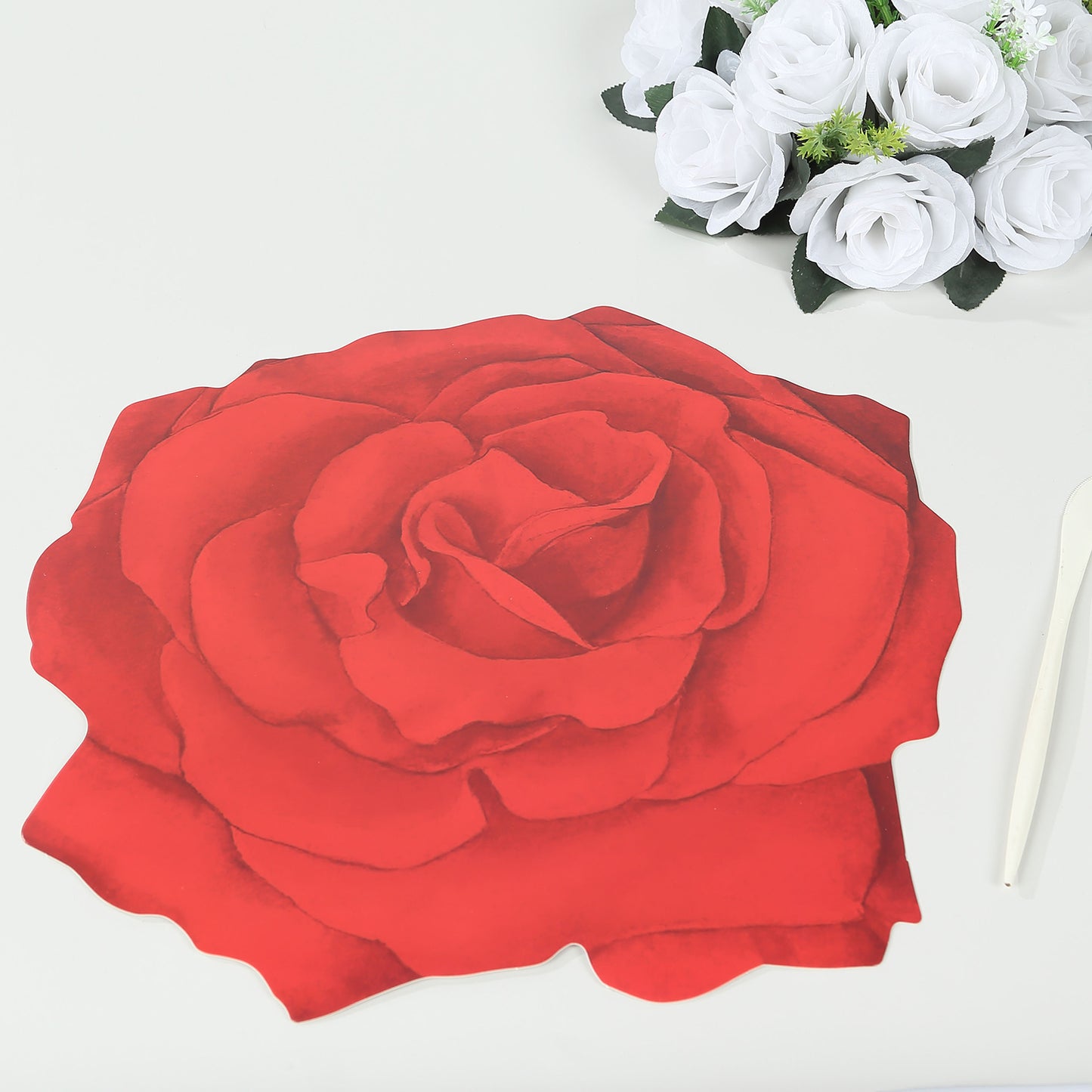 10 Pack Red Rose Flower Disposable Table Mats, 14" Floral Cardboard Paper Placemats - 400GSM