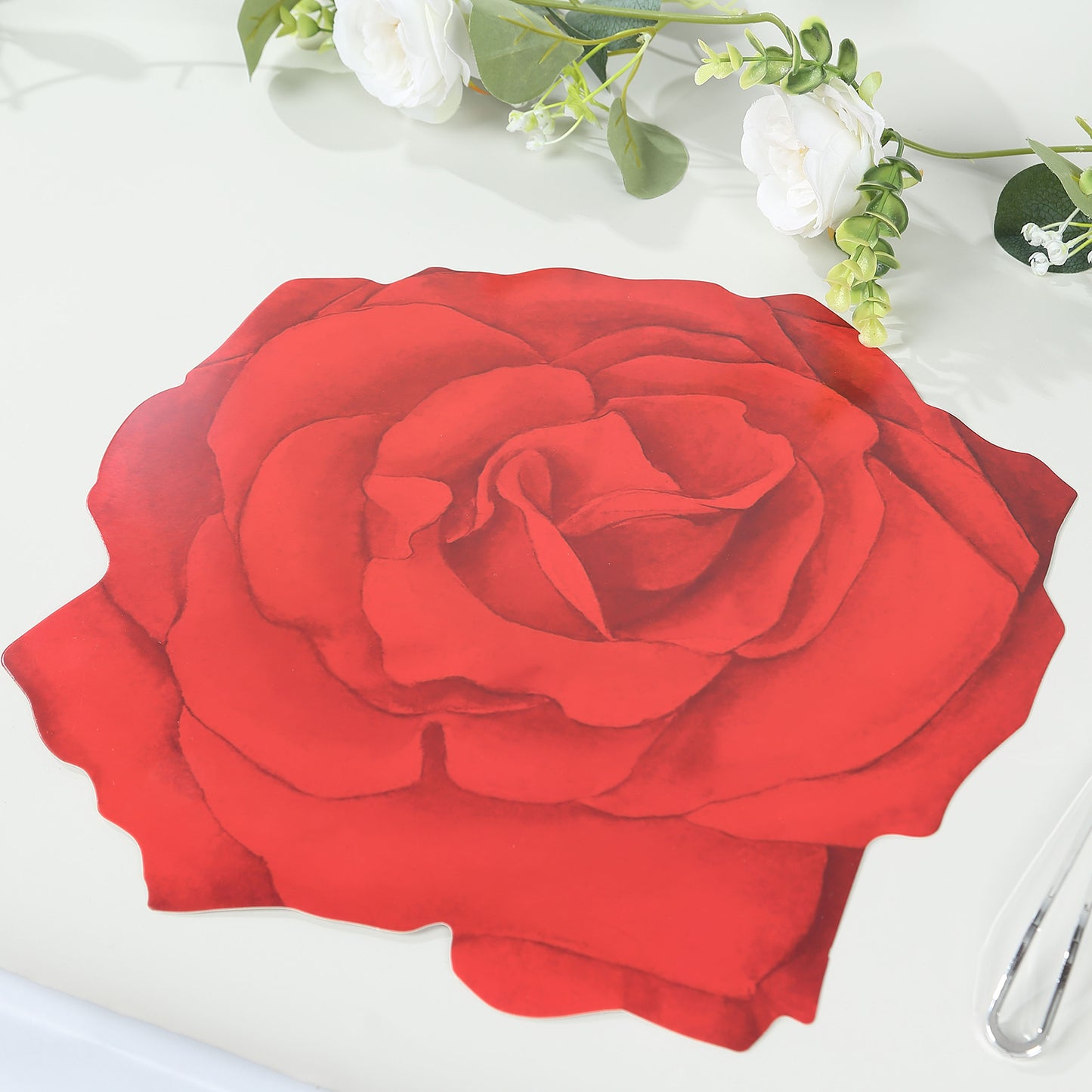 10 Pack Red Rose Flower Disposable Table Mats, 14" Floral Cardboard Paper Placemats - 400GSM