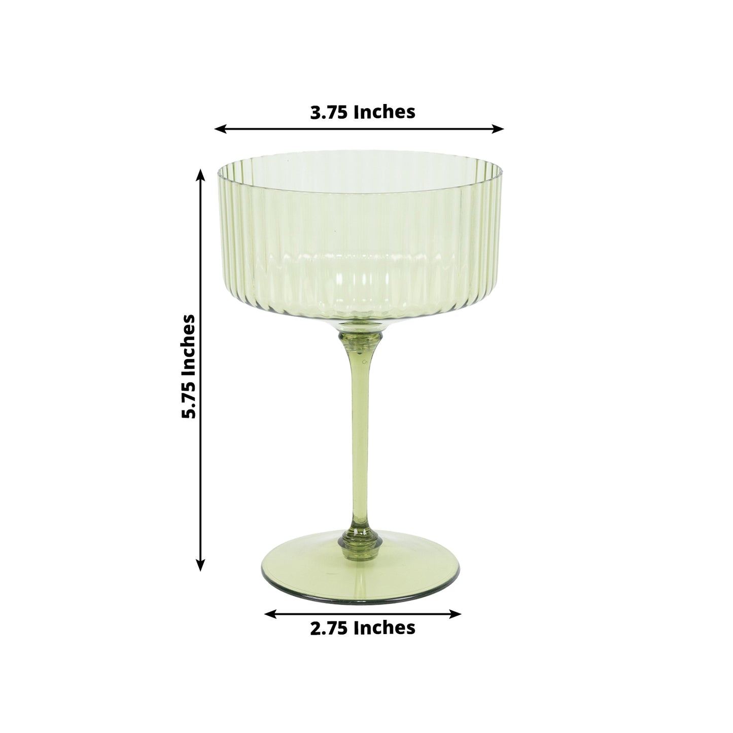 24-Pack Plastic Cocktail Glasses – 10oz Dusty Sage Green Ribbed Premium Disposable Coupe Champagne C