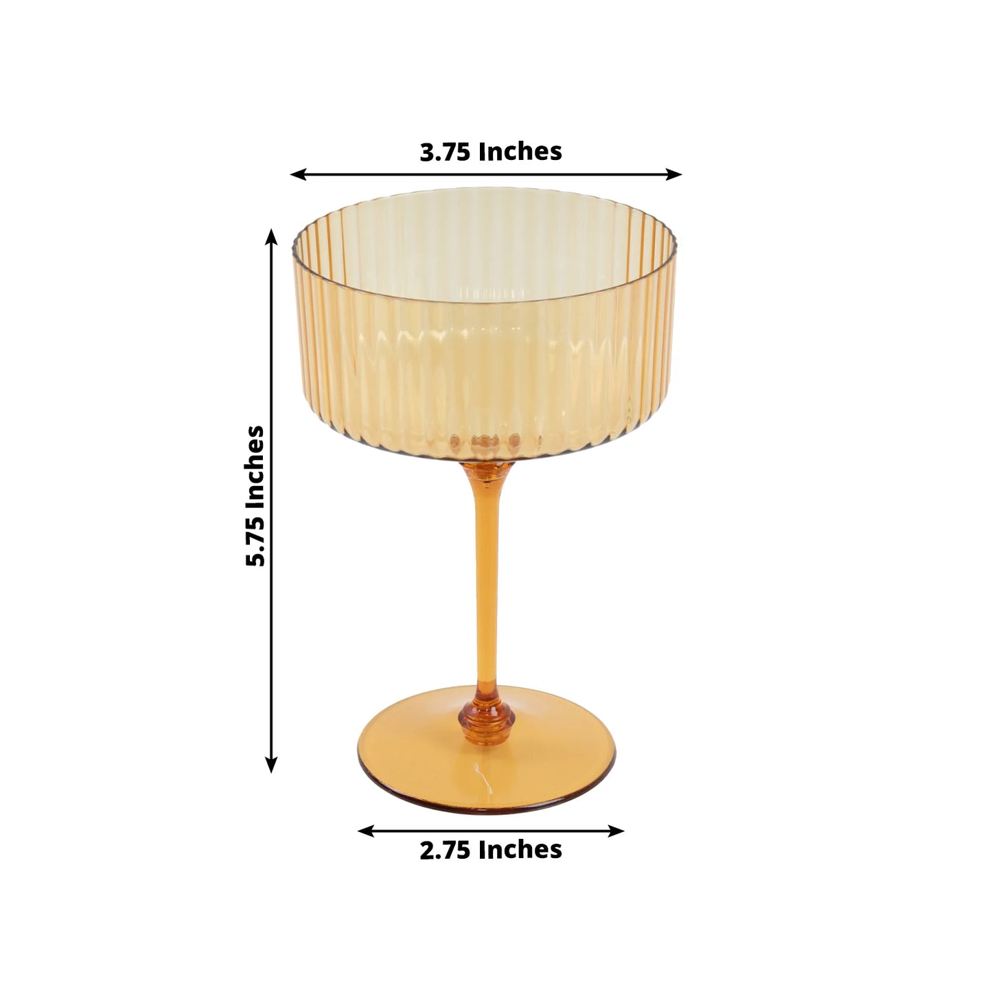 Amber gold ribbed disposable cocktail glass with detachable stem.