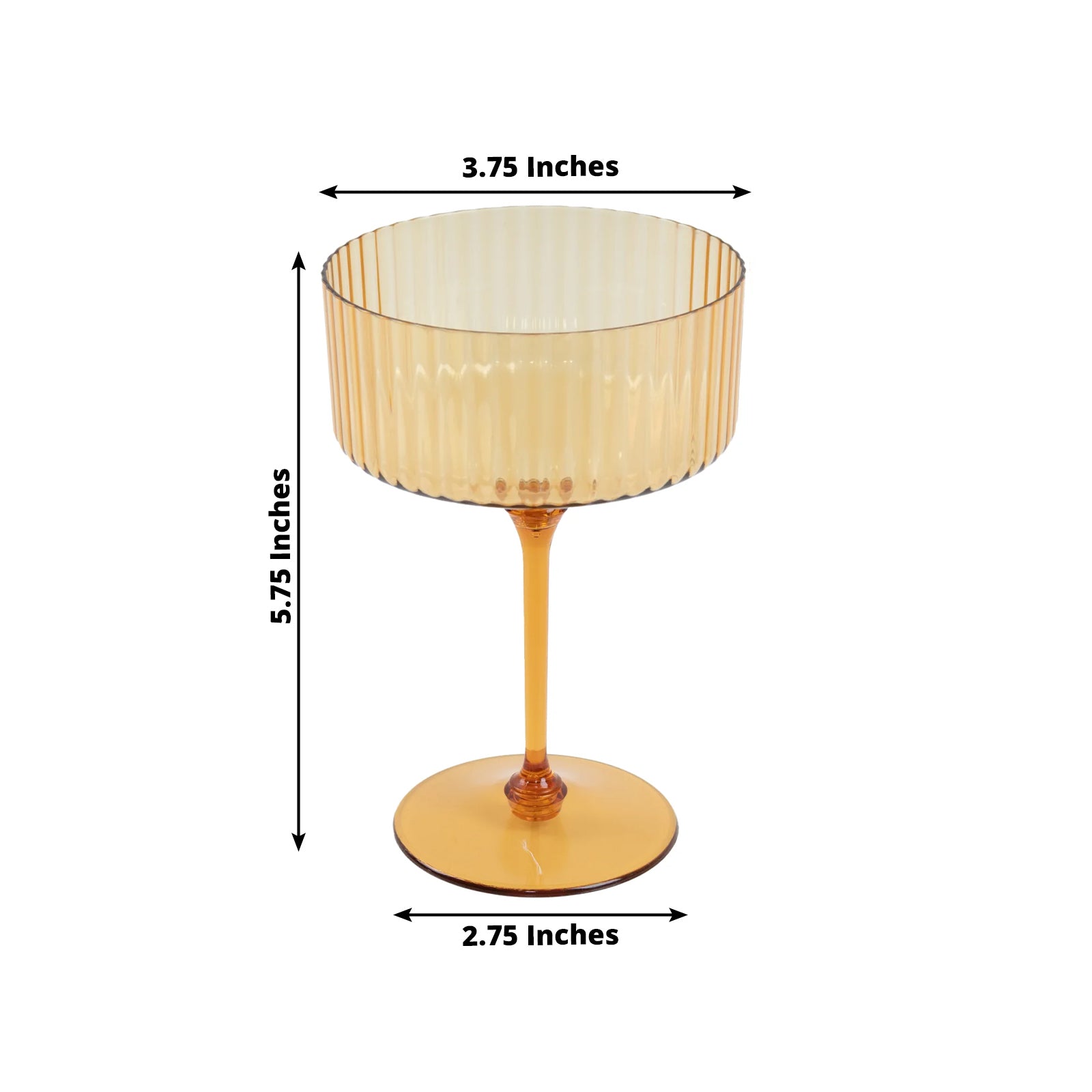 Amber gold ribbed disposable cocktail glass with detachable stem.