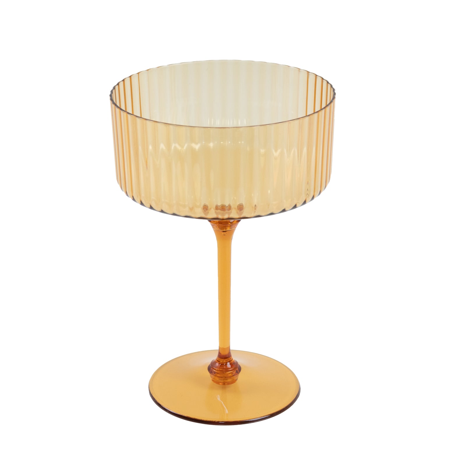 Amber gold ribbed disposable coupe champagne cup with detachable stem.