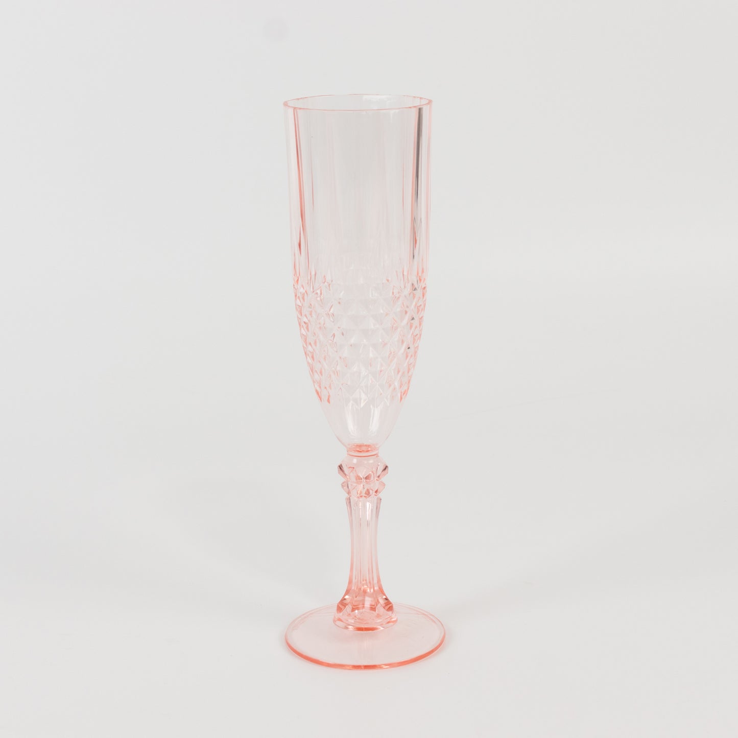 6 Pack Transparent Blush Crystal Cut Reusable Plastic Wedding Flute Glasses, 8oz Shatterproof Champagne Toast Glasses