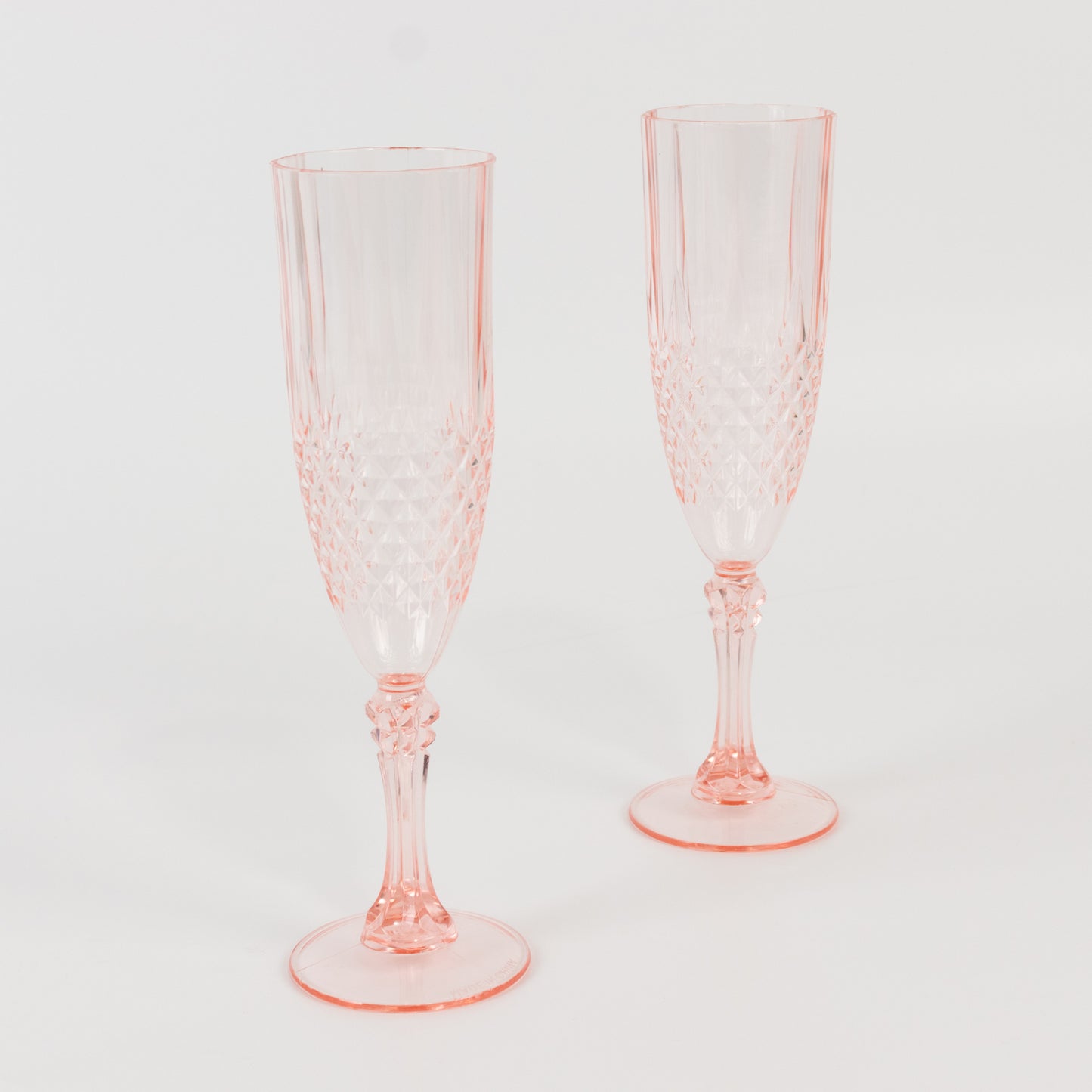 6 Pack Transparent Blush Crystal Cut Reusable Plastic Wedding Flute Glasses, 8oz Shatterproof Champagne Toast Glasses