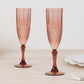 6 Pack 8oz Dusty Rose Crystal Cut Reusable Plastic Wedding Flute Glasses, Shatterproof Champagne Toast Glasses