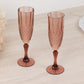 6 Pack 8oz Dusty Rose Crystal Cut Reusable Plastic Wedding Flute Glasses, Shatterproof Champagne Toast Glasses