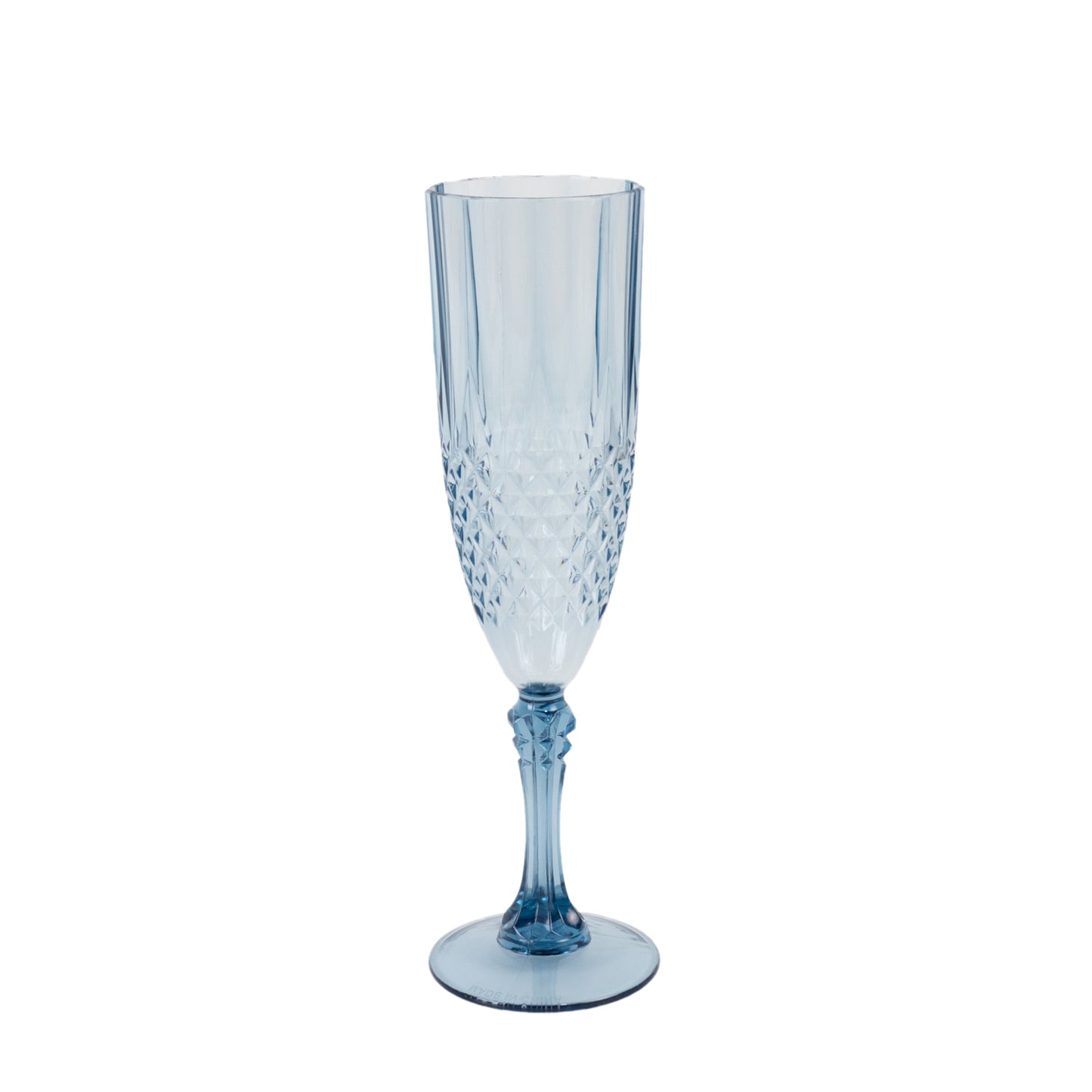 6 Pack Dusty Blue Crystal Cut Reusable Plastic Wedding Flute Glasses, 8oz Shatterproof Champagne Toast Glasses