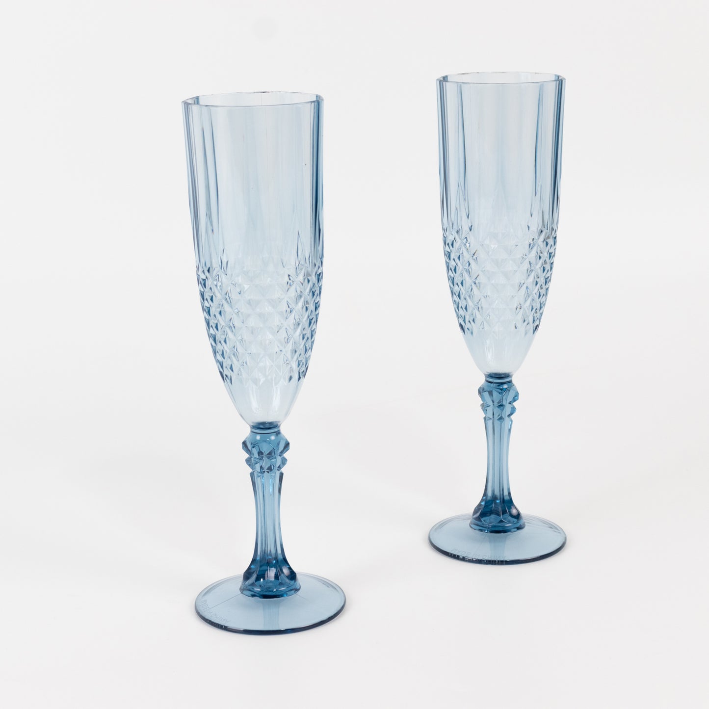 6 Pack Dusty Blue Crystal Cut Reusable Plastic Wedding Flute Glasses, 8oz Shatterproof Champagne Toast Glasses