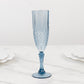 6 Pack Dusty Blue Crystal Cut Reusable Plastic Wedding Flute Glasses, 8oz Shatterproof Champagne Toast Glasses