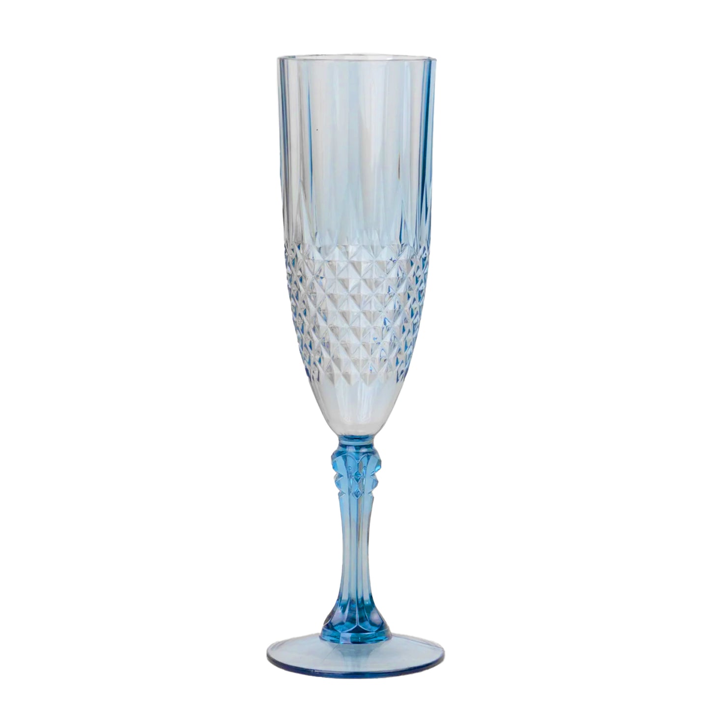 6 Pack Dusty Blue Crystal Cut Reusable Plastic Wedding Flute Glasses, 8oz Shatterproof Champagne Toast Glasses