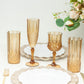 6 Pack | 8oz Amber Gold  Crystal Cut Reusable Plastic Wedding Flute Glasses, Shatterproof Champagne Toast Glasses