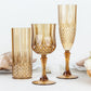 6 Pack | 8oz Amber Gold  Crystal Cut Reusable Plastic Wedding Flute Glasses, Shatterproof Champagne Toast Glasses